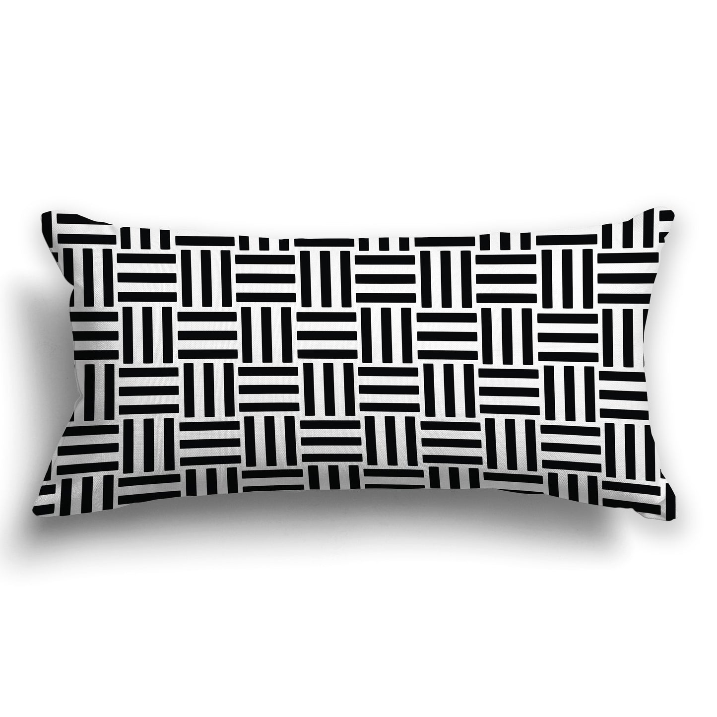 White/Beige-white Throw Pillow with Black Basket Weave Pattern on Both Sides, CAPC-1012-141