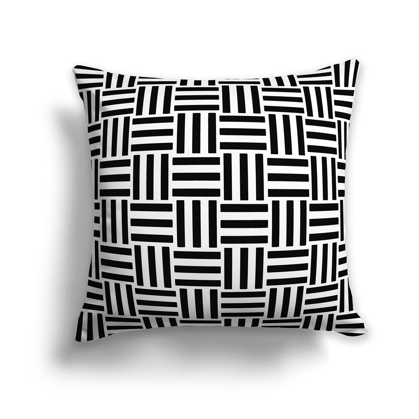 White/Beige-white Throw Pillow with Black Basket Weave Pattern on Both Sides, CAPC-1012-141