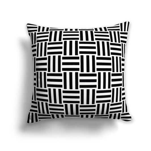 White/Beige-white Throw Pillow with Black Basket Weave Pattern on Both Sides, CAPC-1012-141