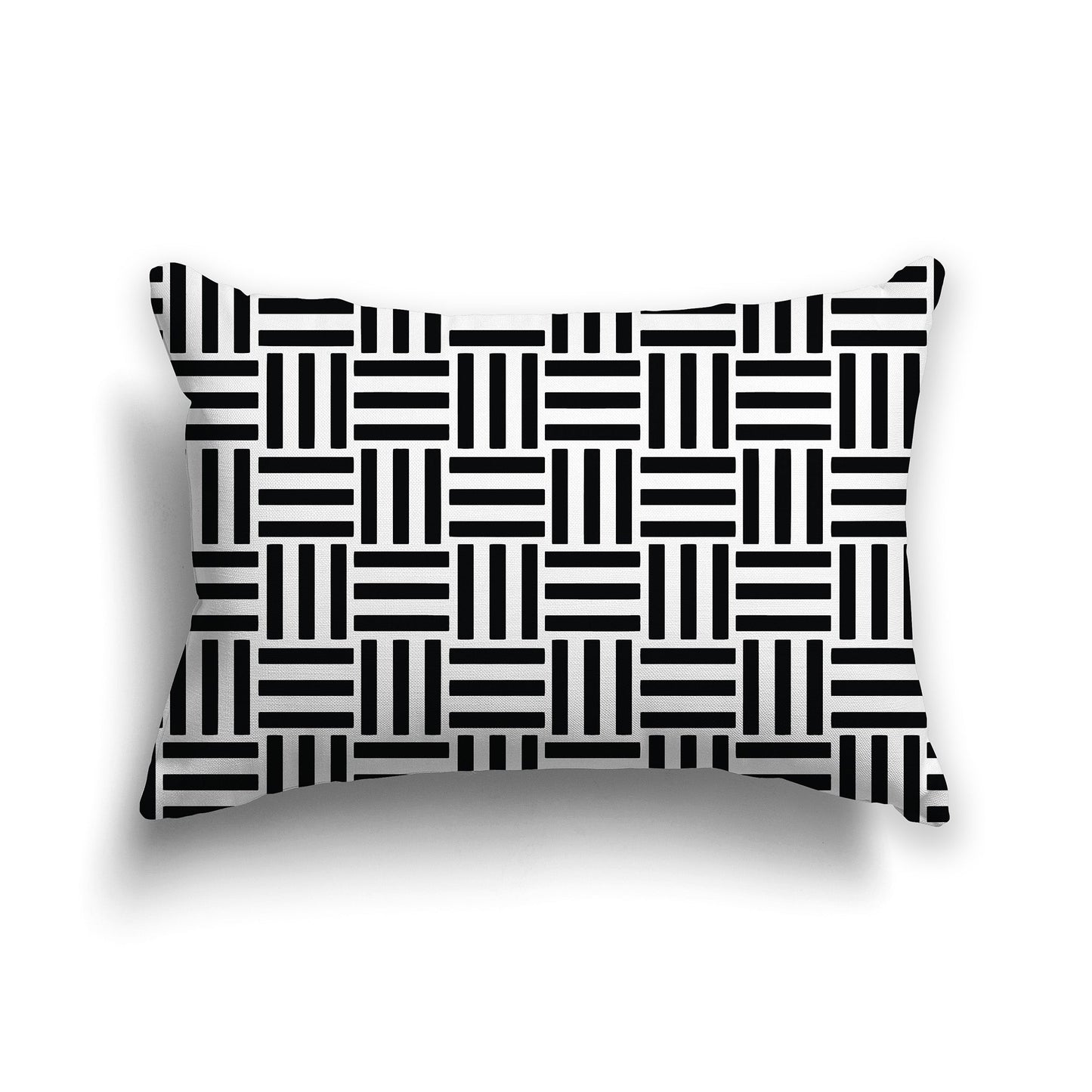 White/Beige-white Throw Pillow with Black Basket Weave Pattern on Both Sides, CAPC-1012-141