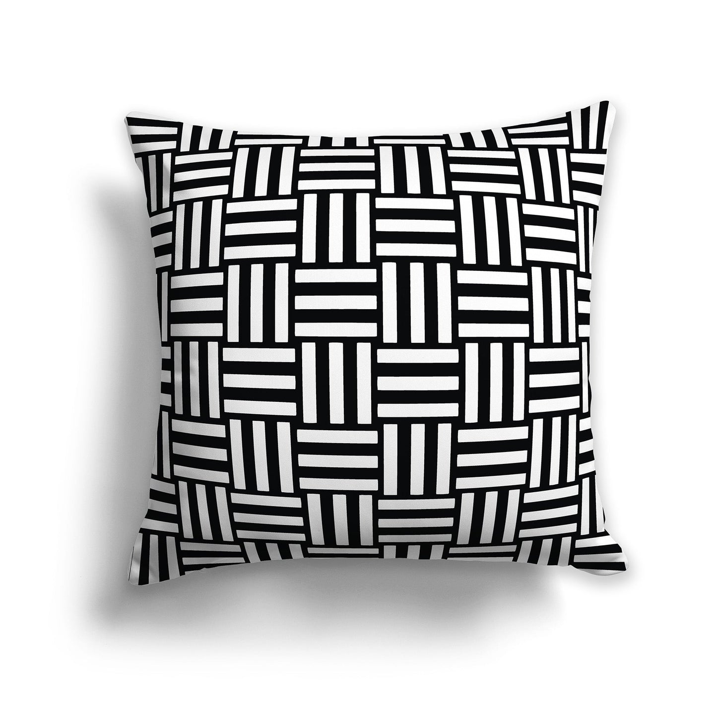 Black Throw Pillow with White/Beige-white Basket Weave Pattern on Both Sides, CAPC-1012-142