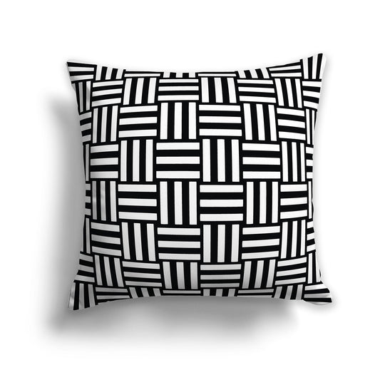 Black Throw Pillow with White/Beige-white Basket Weave Pattern on Both Sides, CAPC-1012-142