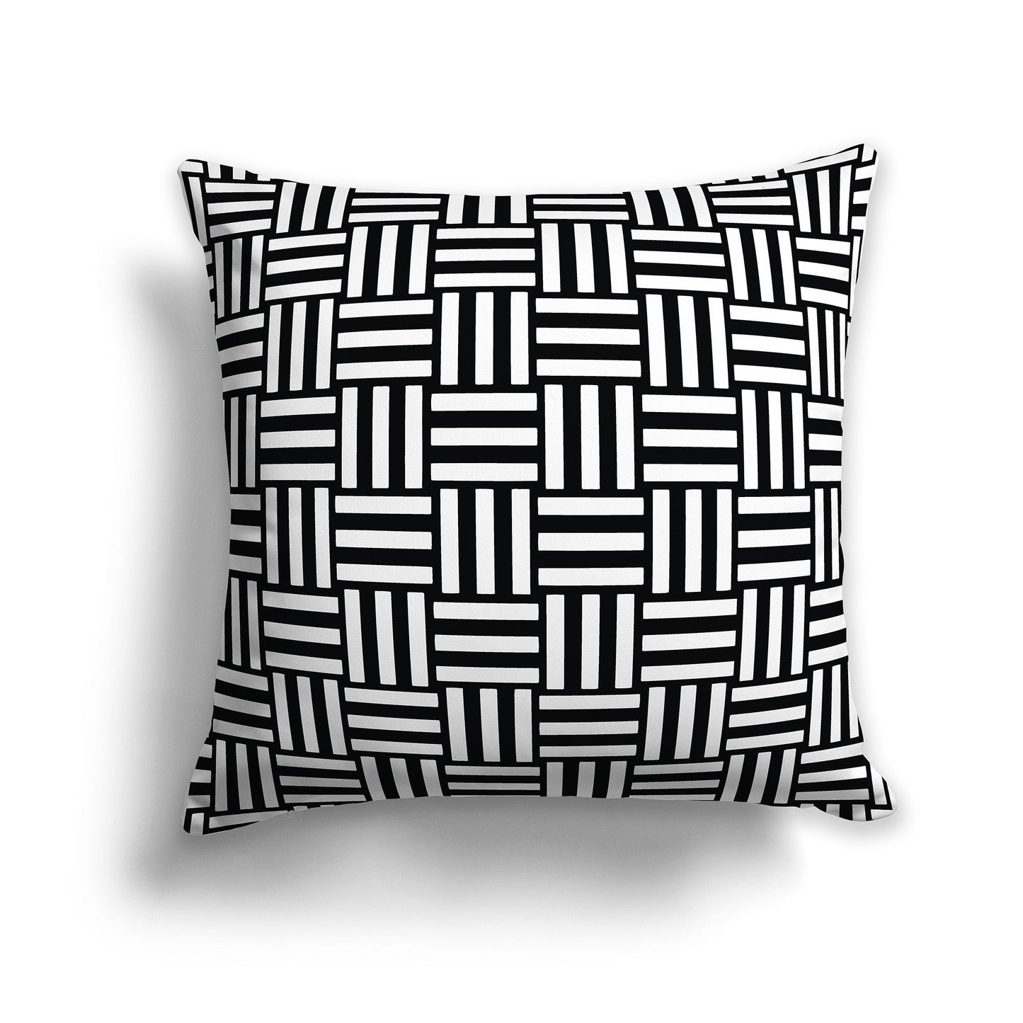 Black Throw Pillow with White/Beige-white Basket Weave Pattern on Both Sides, CAPC-1012-142