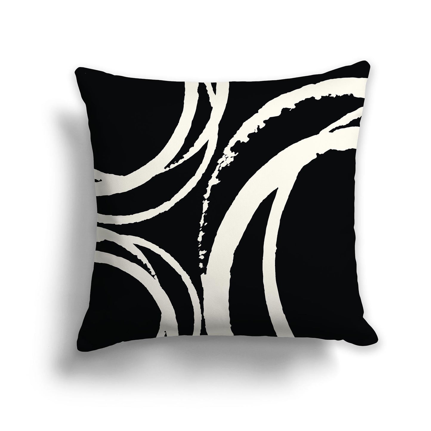 Black Throw Pillow with Pale Cream Circular Graphic on Both Sides, CAPC-1013-022