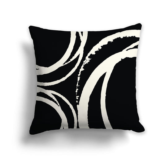 Black Throw Pillow with Pale Cream Circular Graphic on Both Sides, CAPC-1013-022