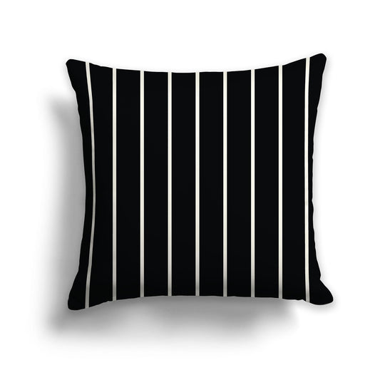 Black Throw Pillow with Thin Pale Cream Stripes on Front and Solid Black Back, CAPC-1013-062