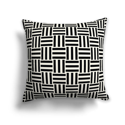 Pale Cream Throw Pillow with Black Basket Weave Pattern on Both Sides, CAPC-1013-141