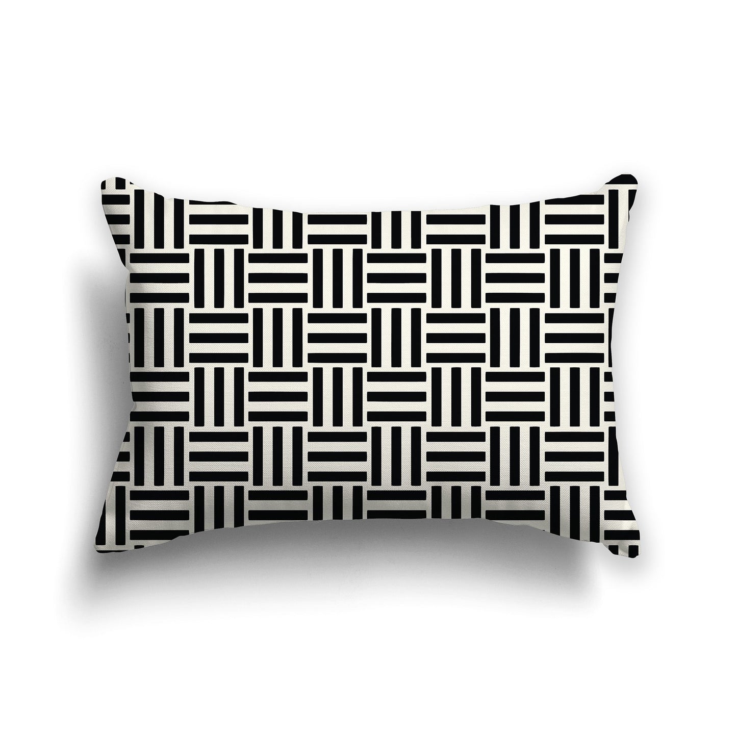 Pale Cream Throw Pillow with Black Basket Weave Pattern on Both Sides, CAPC-1013-141