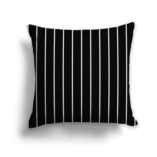 Black Throw Pillow with Fine Pale Cream Vertical Stripes on Front, CAPC-1013-152