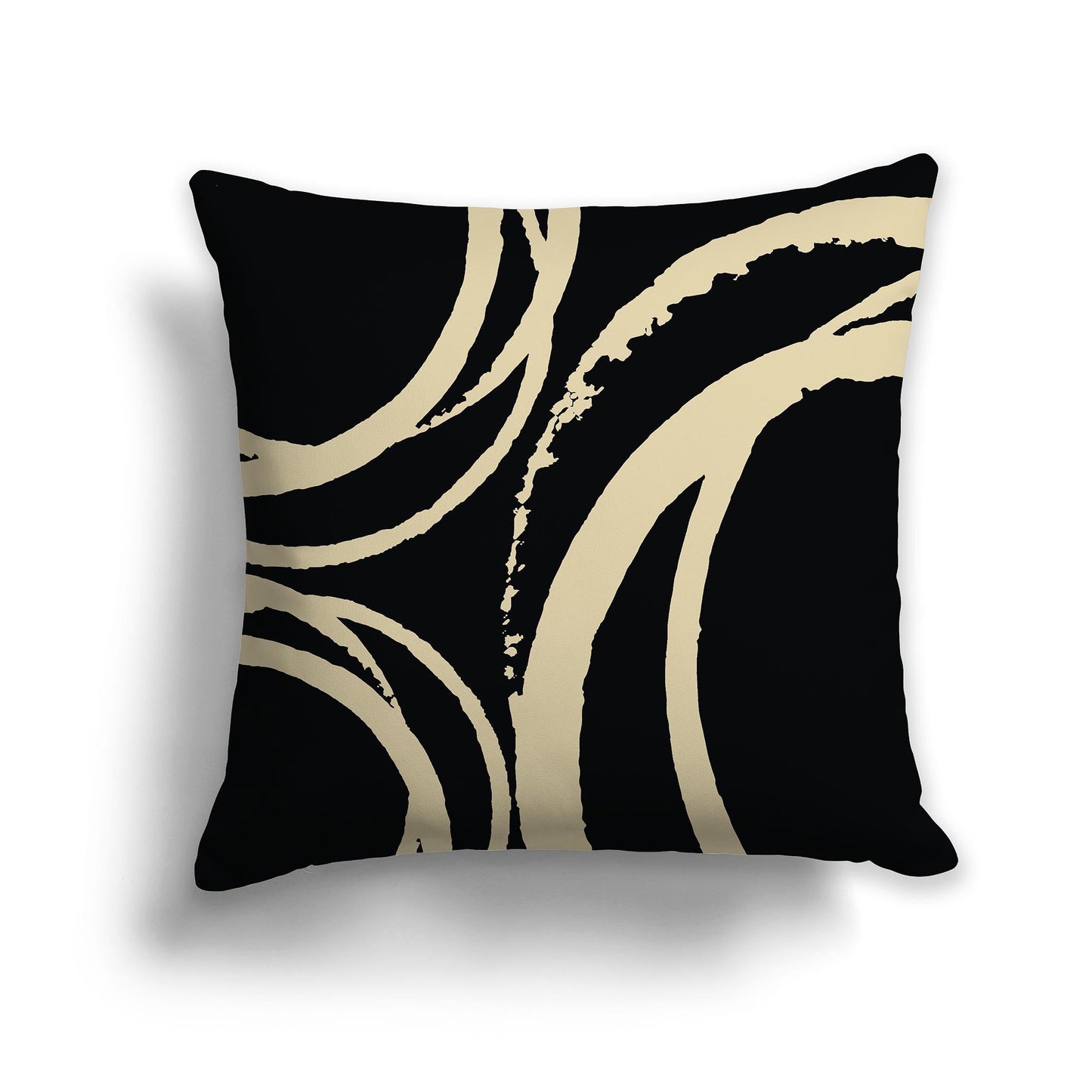 Black Throw Pillow with Tan Circular Graphic on Both Sides, CAPC-1014-022