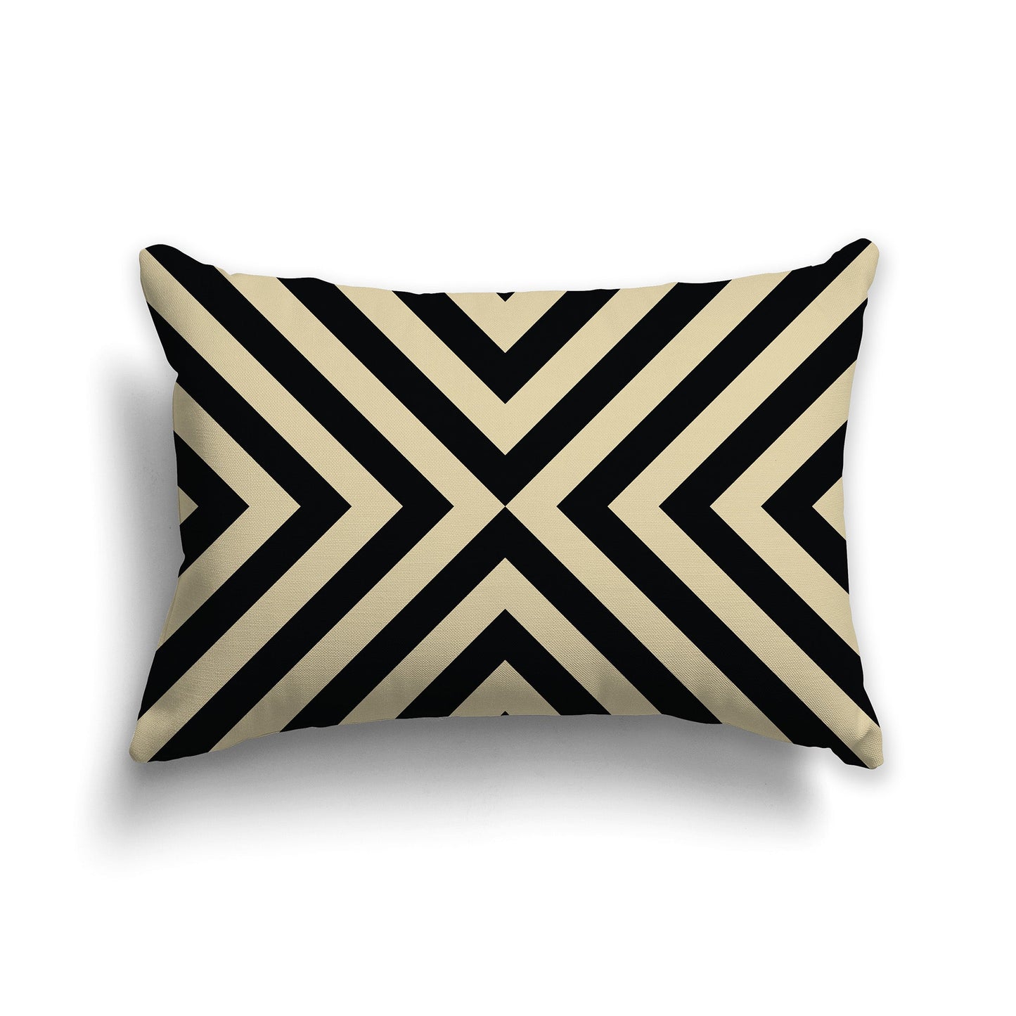 Tan Throw Pillow with Radiating Black Diagonal Bars on Both Sides, CAPC-1014-041