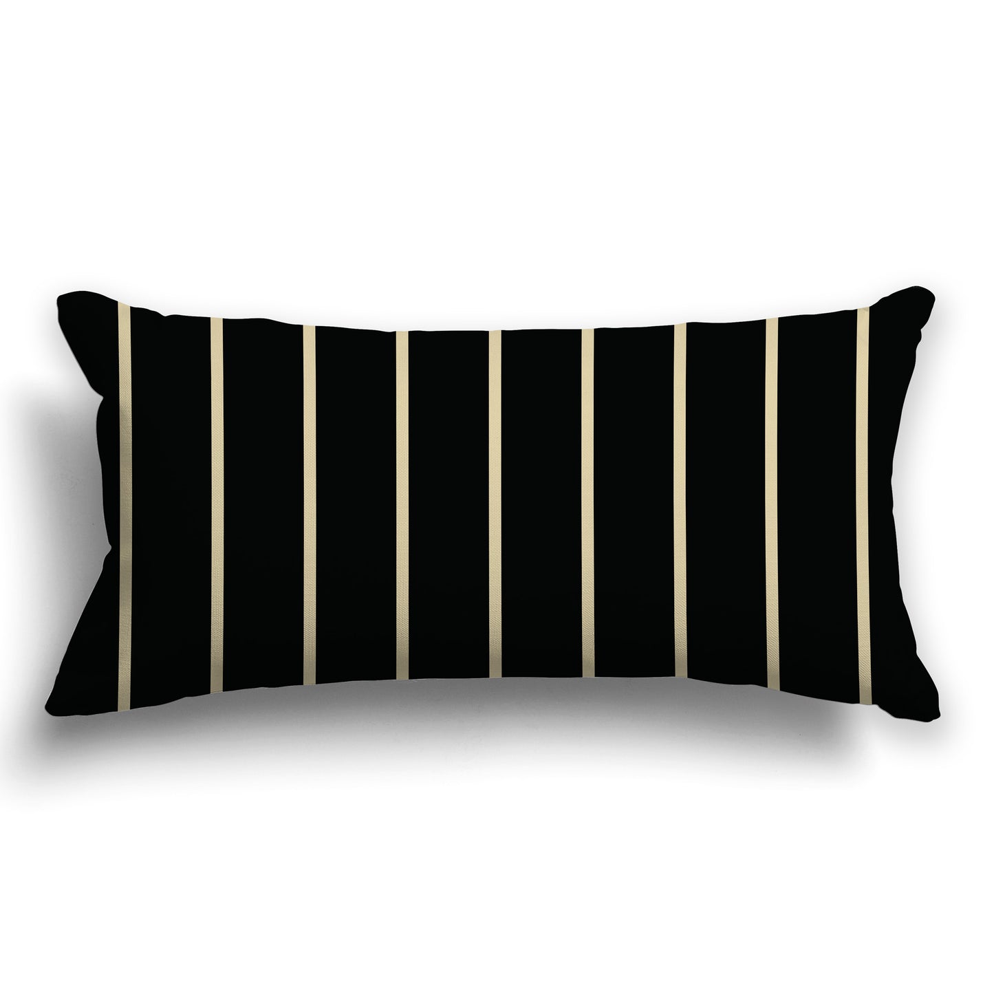 Black Throw Pillow with Thin Tan Stripes on Front and Solid Black Back, CAPC-1014-062