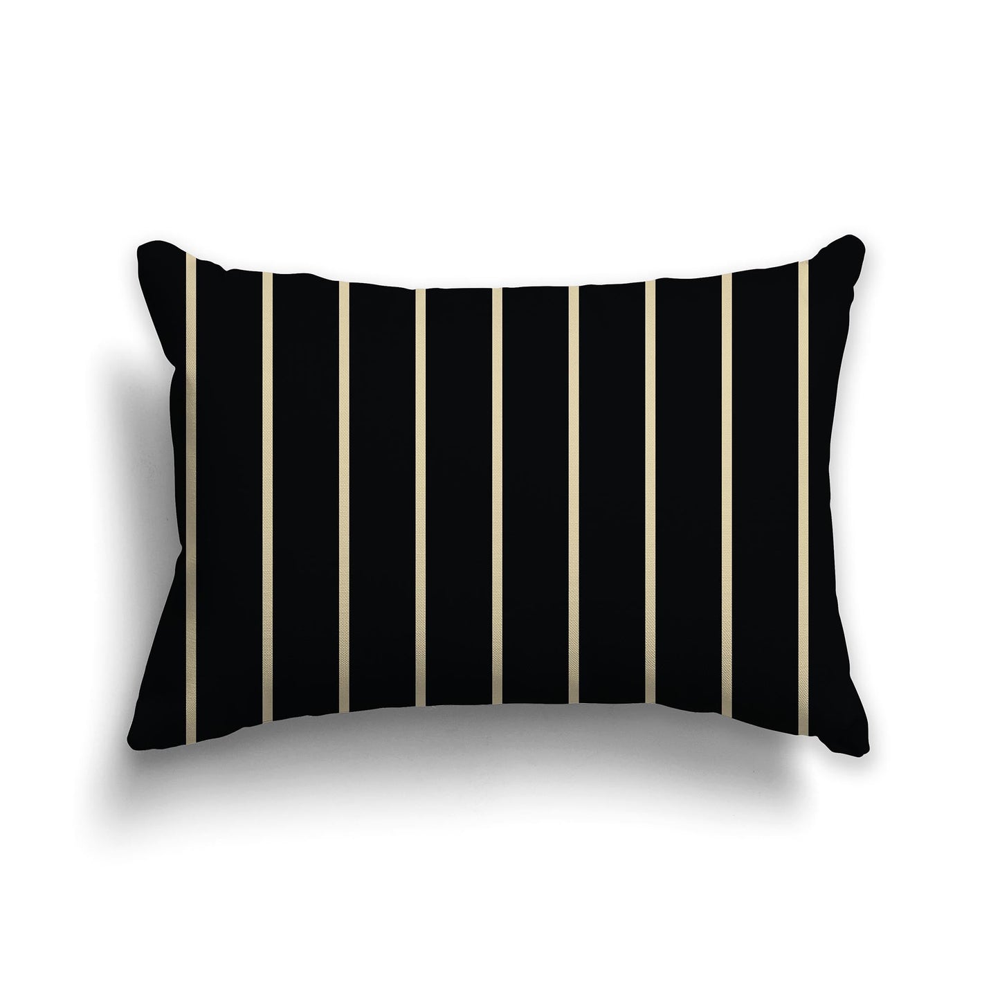 Black Throw Pillow with Thin Tan Stripes on Front and Solid Black Back, CAPC-1014-062