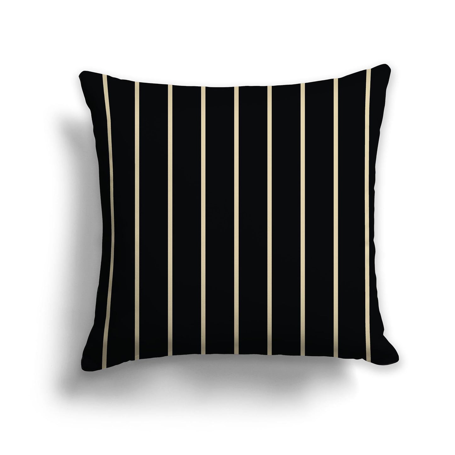 Black Throw Pillow with Thin Tan Stripes on Front and Solid Black Back, CAPC-1014-062