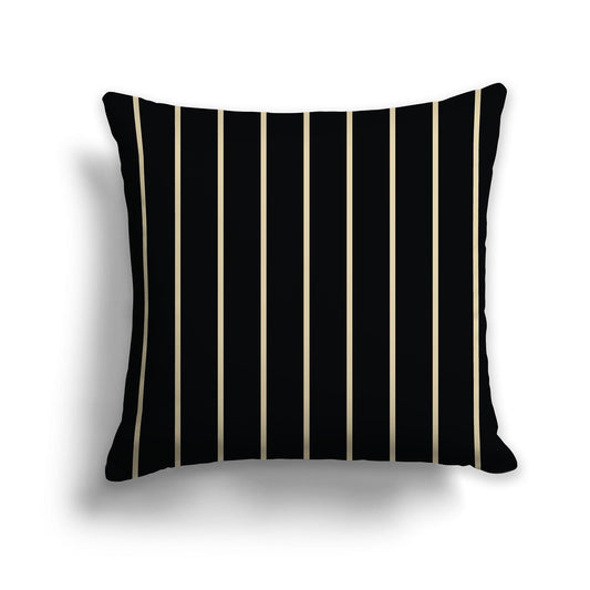 Black Throw Pillow with Thin Tan Stripes on Front and Solid Black Back, CAPC-1014-062