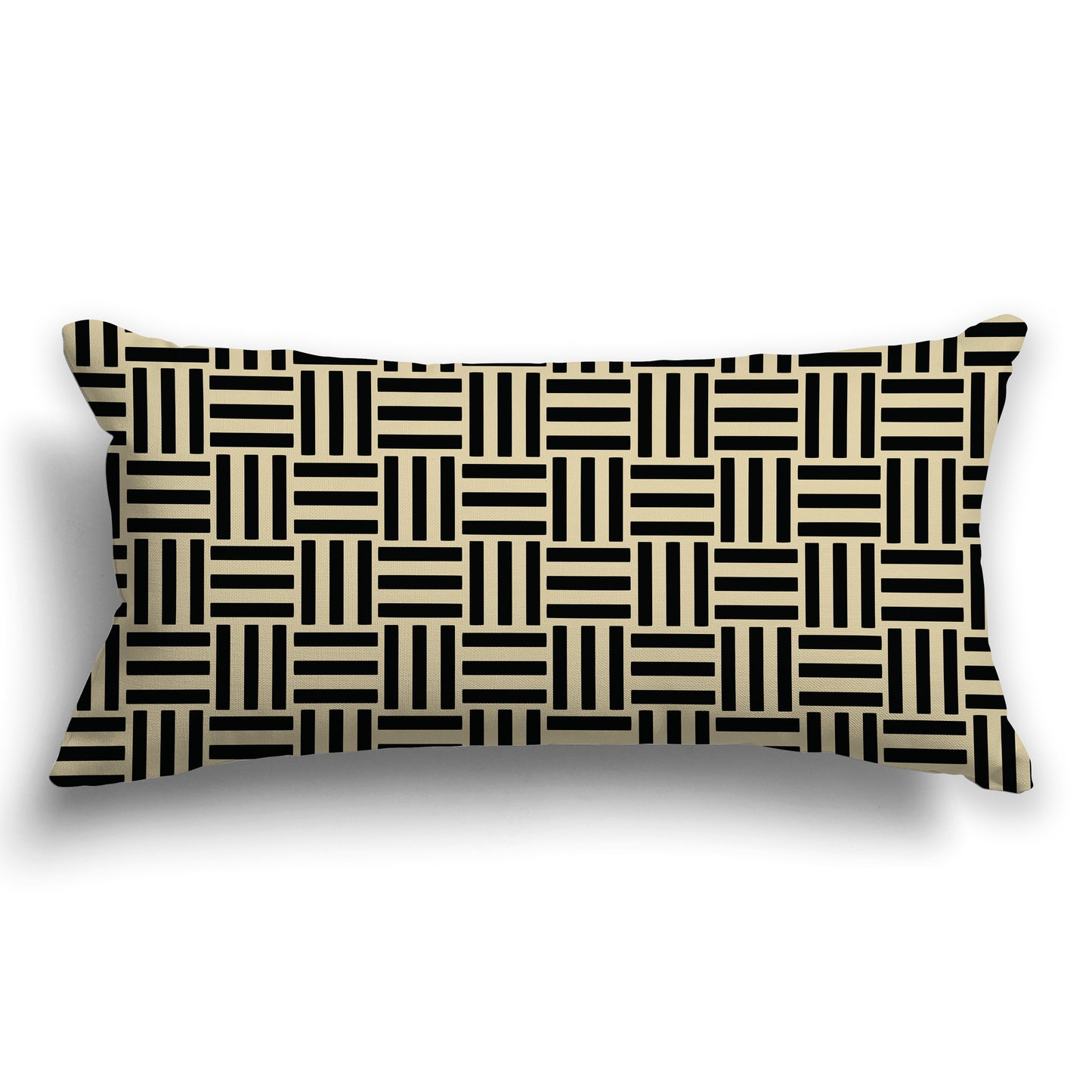 Tan Throw Pillow with Black Basket Weave Pattern on Both Sides, CAPC-1014-141