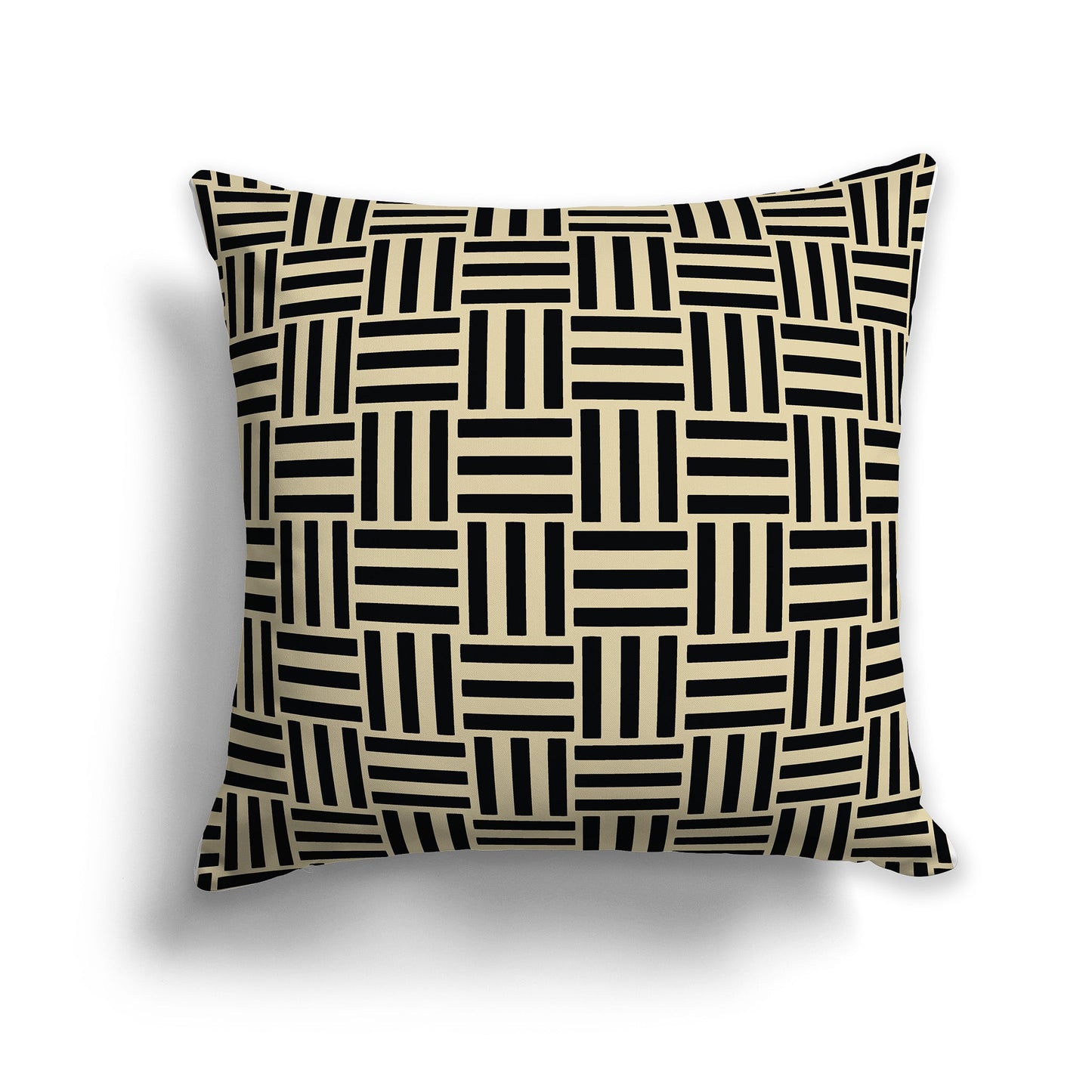 Tan Throw Pillow with Black Basket Weave Pattern on Both Sides, CAPC-1014-141
