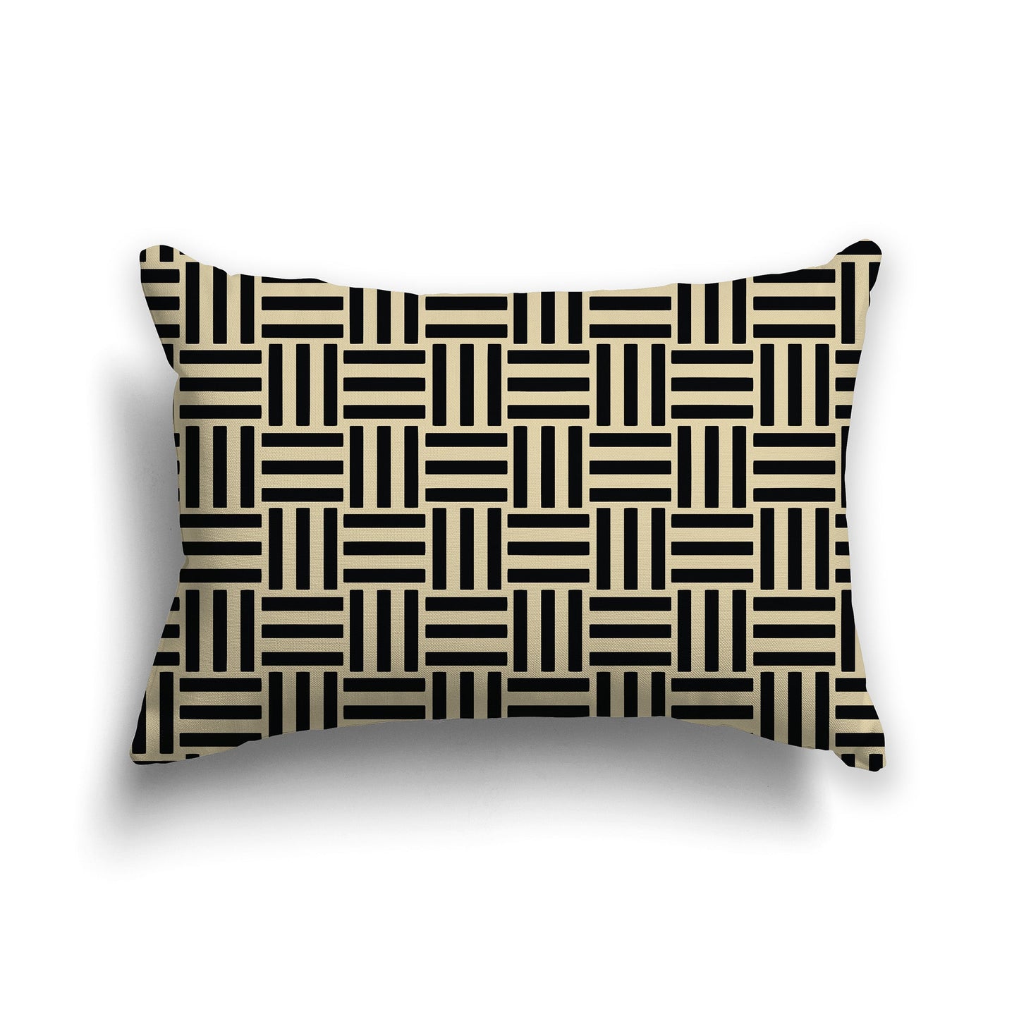 Tan Throw Pillow with Black Basket Weave Pattern on Both Sides, CAPC-1014-141