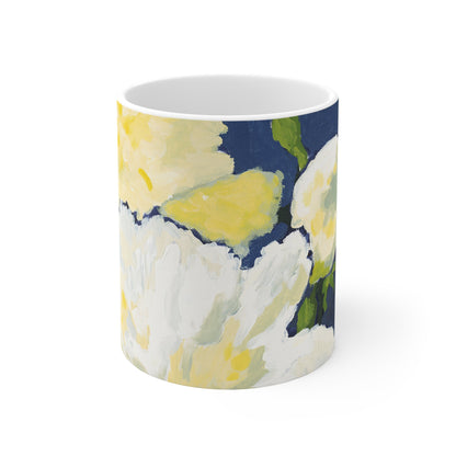 Yellow & Blue Floral Ceramic Mug & Polyester Placemat 8-Pc Bundle (Service for 4) | CABF-CM-1050