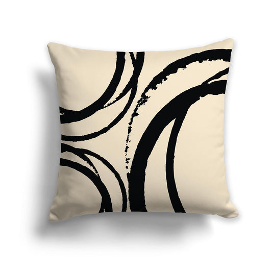 Beige Throw Pillow with Black Circular Graphic on Both Sides, CAPC-1015-021
