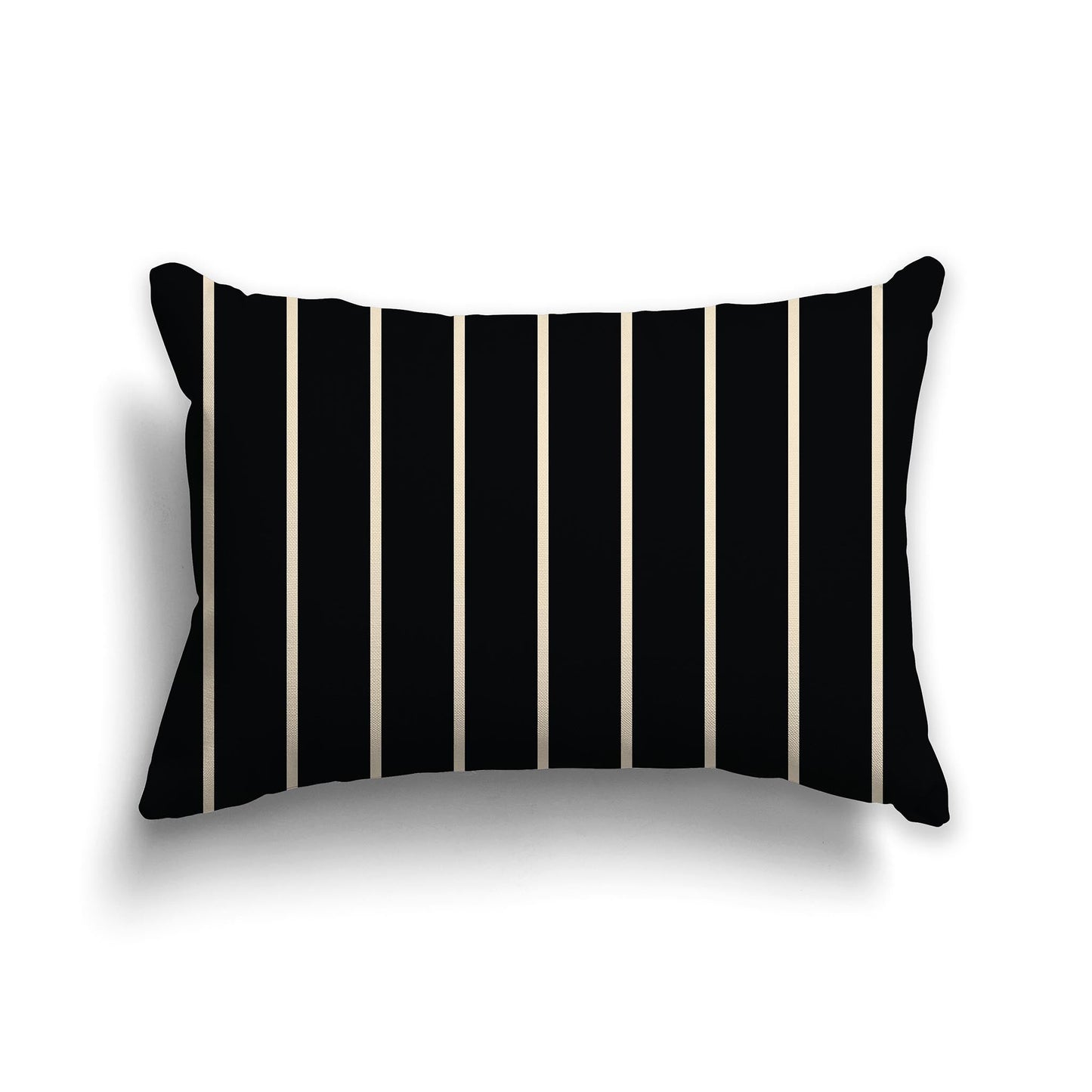 Black Throw Pillow with Thin Beige Stripes on Front and Solid Black Back, CAPC-1015-062