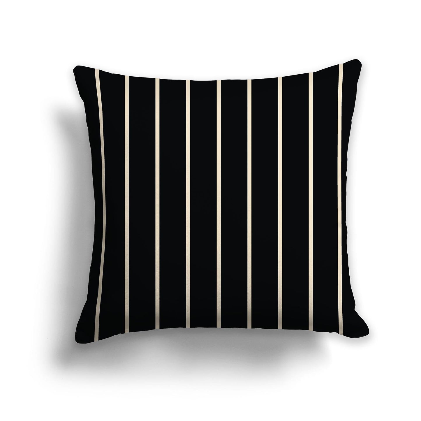Black Throw Pillow with Thin Beige Stripes on Front and Solid Black Back, CAPC-1015-062