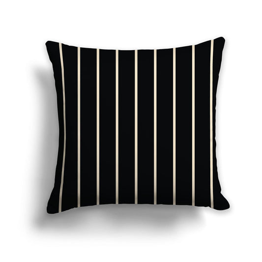 Black Throw Pillow with Thin Beige Stripes on Front and Solid Black Back, CAPC-1015-062