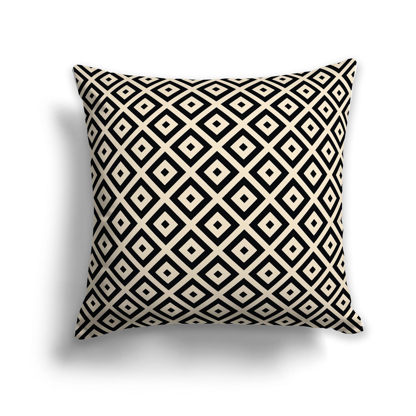 Throw Pillow with Black and Beige Radiating Squares on Both Sides, CAPC-1015-121