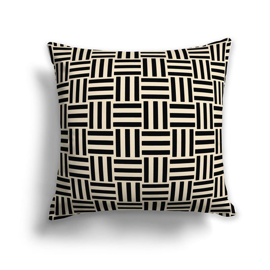 Beige Throw Pillow with Black Basket Weave Pattern on Both Sides, CAPC-1015-141