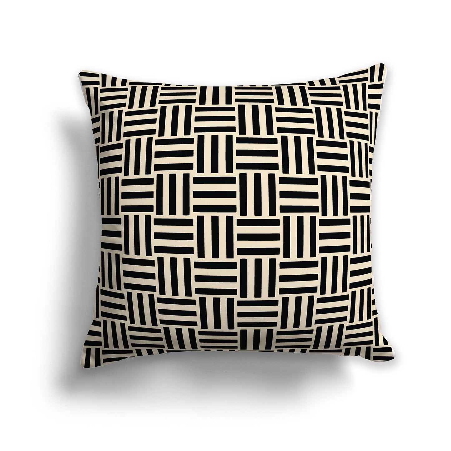 Beige Throw Pillow with Black Basket Weave Pattern on Both Sides, CAPC-1015-141