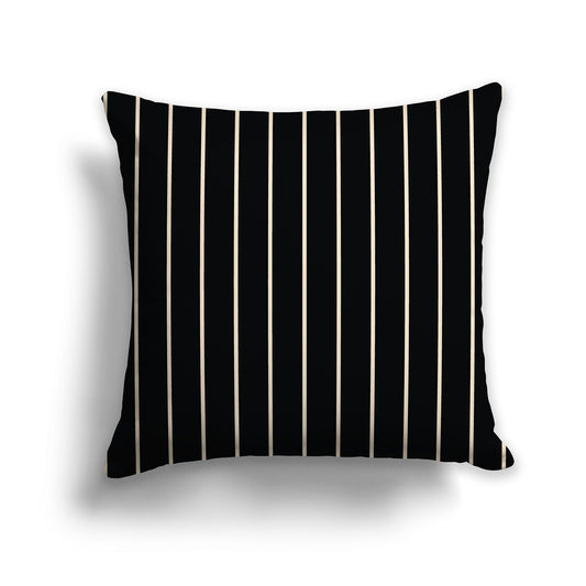 Black Throw Pillow with Fine Beige Vertical Stripes on Front, CAPC-1015-152