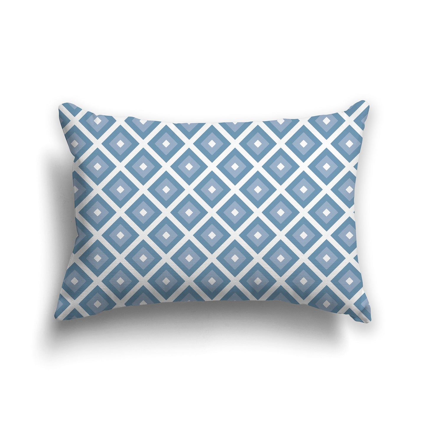 Throw Pillow with White/Beige-white, Medium-blue and Blue-grey Radiating Squares on Both Sides, CAPC-1021-121