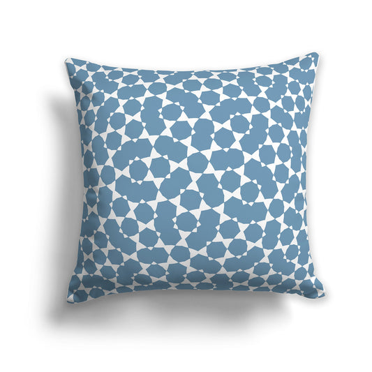 Medium-blue Throw Pillow with White/Beige-white Geometric Pattern on Both Sides, CAPC-1021-201