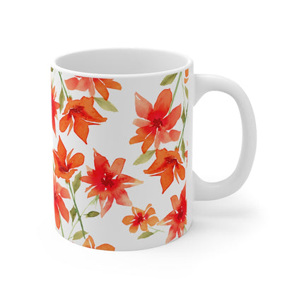 Red Floral Ceramic Mug & Polyester Placemat 8-Pc Bundle (Service for 4) | CABF-CM-1414