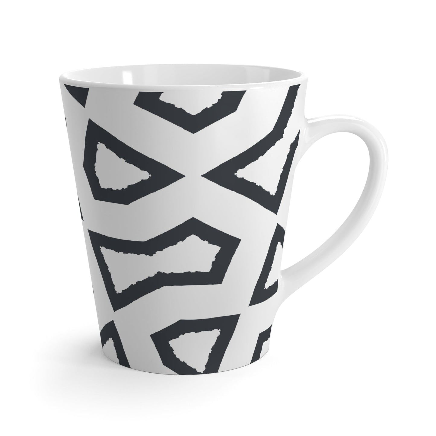White Ceramic Latte Mug with Geometric Labrynth Brush Stroke Print in Grey #CALM-1201-100-391