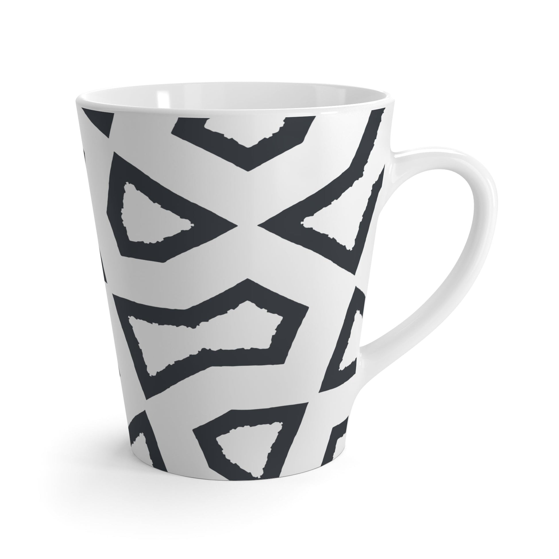 White Ceramic Latte Mug with Geometric Labrynth Brush Stroke Print in Grey #CALM-1201-100-391