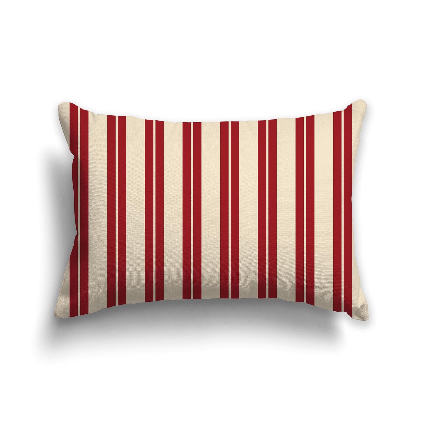 Two-tone Red and Beige Multistripe Throw Pillow with Solid Beige Back, CAPC-1031-071