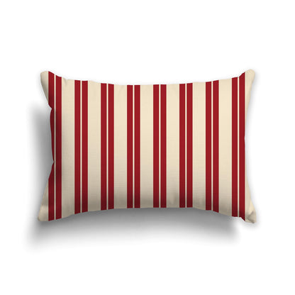 Two-tone Red and Beige Multistripe Throw Pillow with Solid Beige Back, CAPC-1031-071