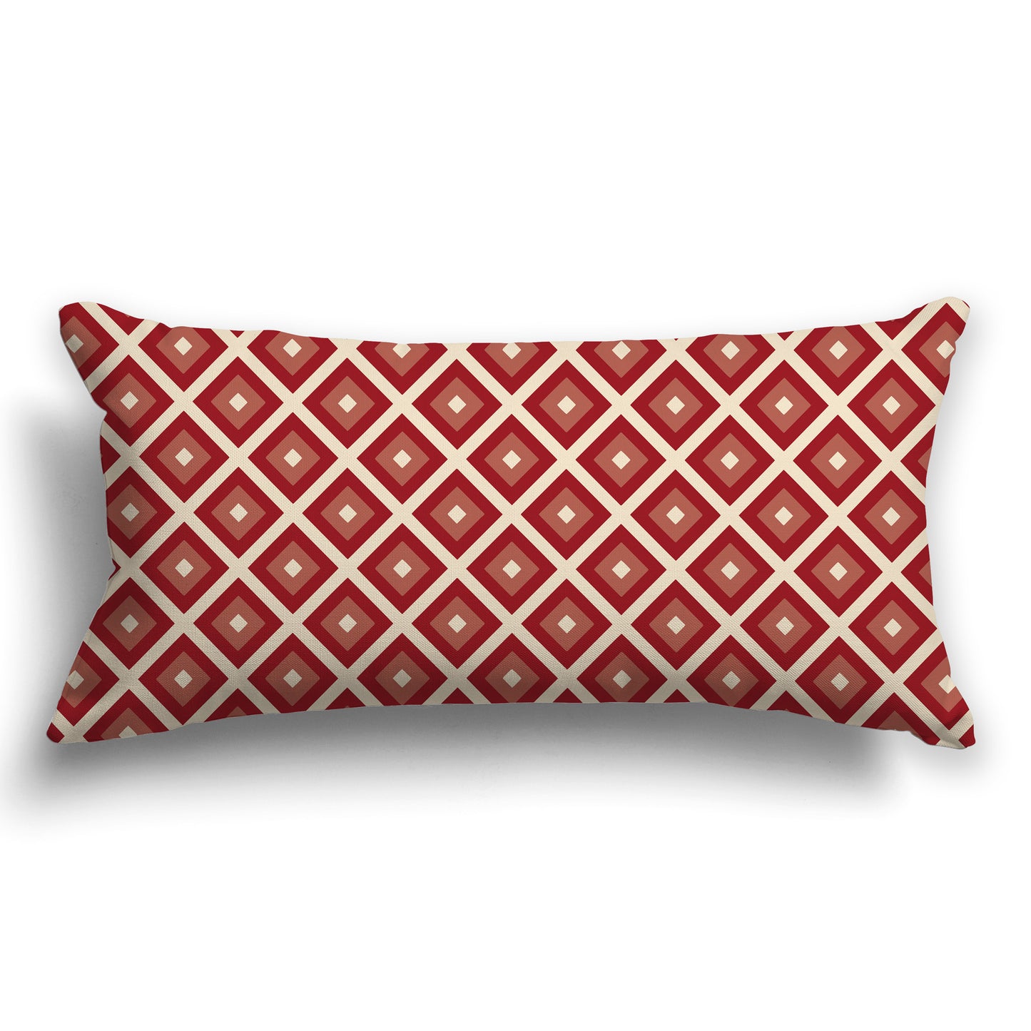 Throw Pillow with Beige and Two-tone Red Radiating Squares on Both Sides, CAPC-1031-121