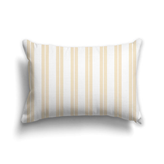 Two-tone Beige and White Multistripe Throw Pillow with Solid White back | 51 x 36 cm / 20 x 14 inches
