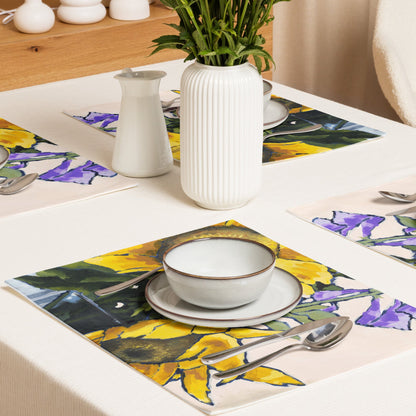 Sunflower Ceramic Mug & Polyester Placemat 8-Pc Bundle (Service for 4) | CABF-CM-1040
