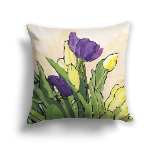 Purple and Yellow Tulips Fine Art Cushion Cover, CAPC-1060-1, 46 x 46 cm / 18 x 18 inches