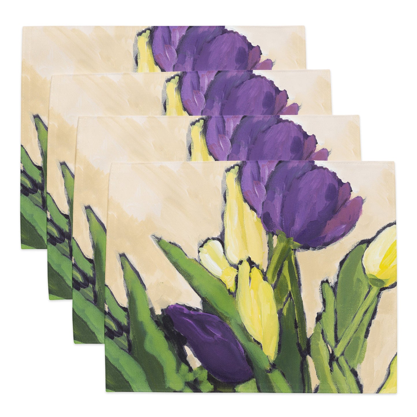 Purple & Yellow Tulips Ceramic Mug & Polyester Placemat 8-Pc Bundle (Service for 4) | CABF-CM-1060