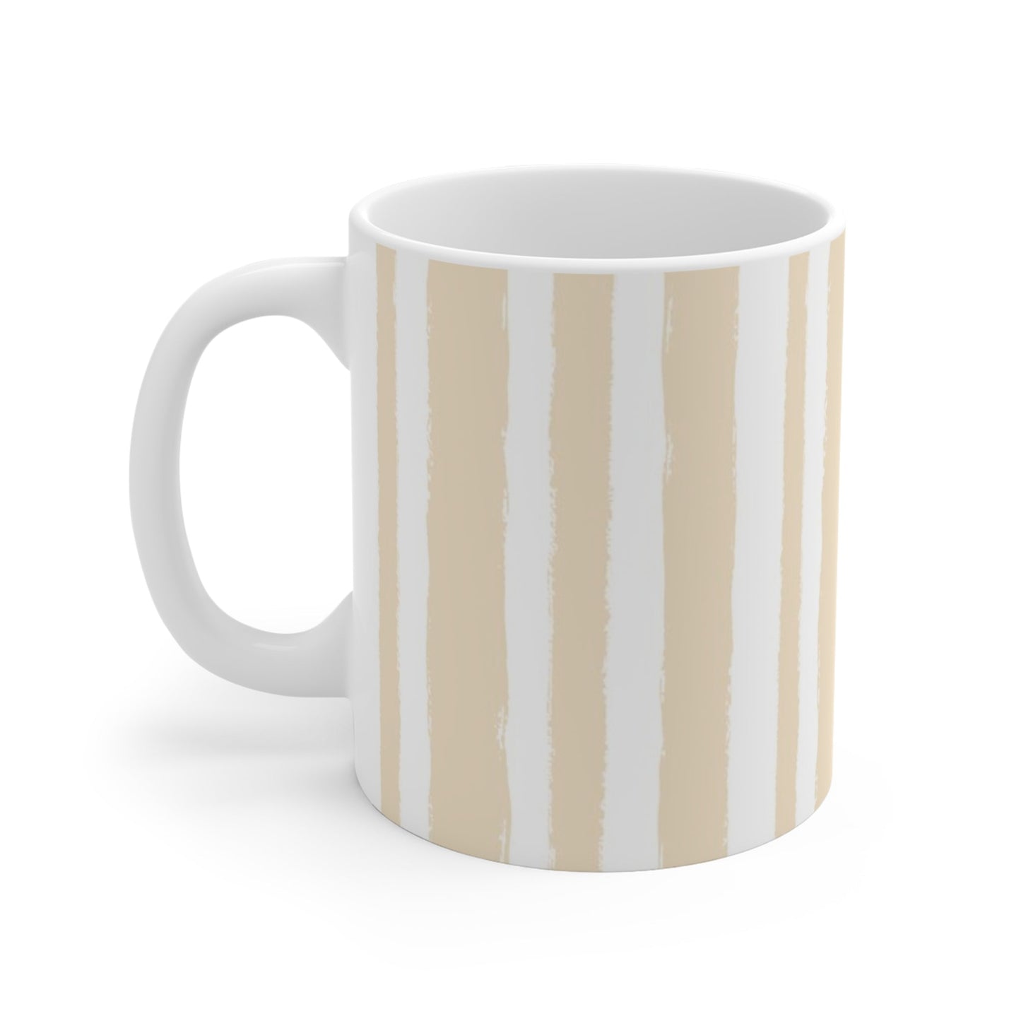 White Ceramic Mug with Bold Vertical Brush Stroke Print in Beige #CACM-1032-111