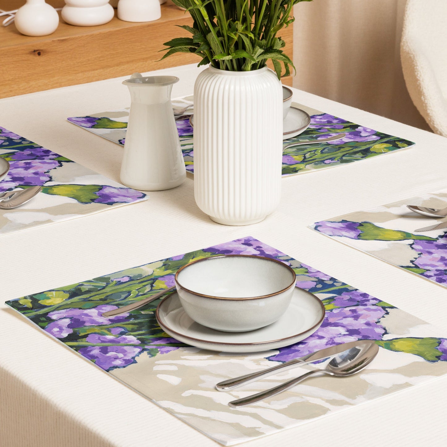 Mauve Carnations Ceramic Mug & Polyester Placemat 8-Pc Bundle (Service for 4) | CABF-CM-1070