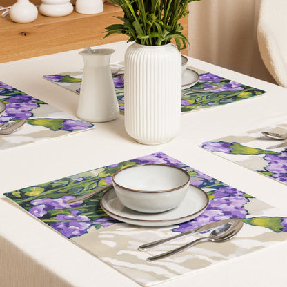 Mauve Carnations Ceramic Mug & Polyester Placemat 8-Pc Bundle (Service for 4) | CABF-LM-1070