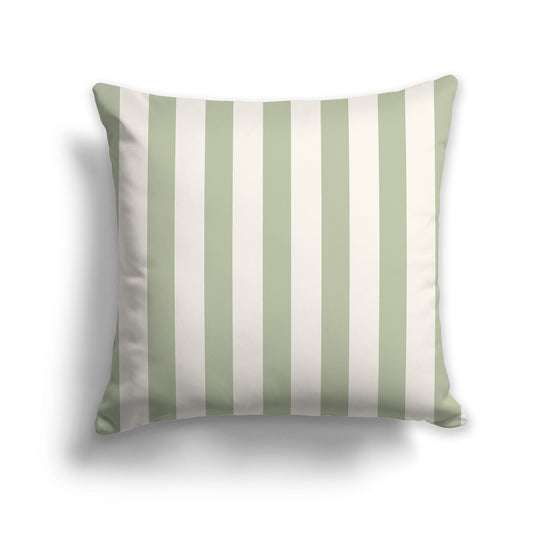 Throw Pillow with Green and Beige Vertical Bars on Front and Solid Beige Back, CAPC-1072-051