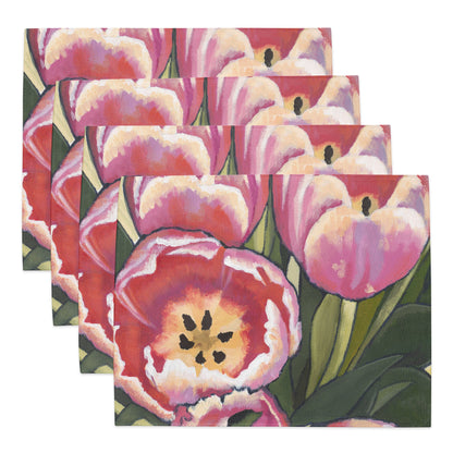 Pink Tulips Ceramic Mug & Polyester Placemat 8-Pc Bundle (Service for 4) | CABF-CM-1080