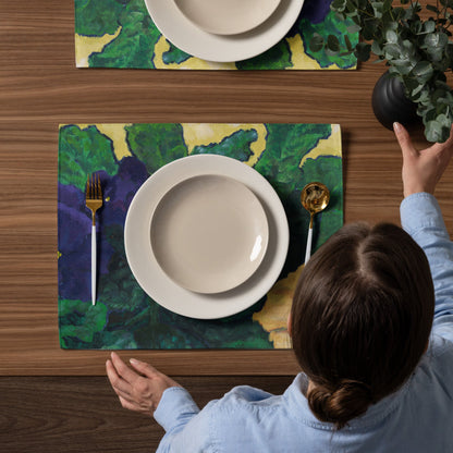 Purple Floral Ceramic Mug & Polyester Placemat 8-Pc Bundle (Service for 4) | CABF-LM-1090