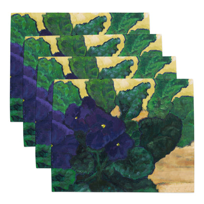 Purple Floral Ceramic Mug & Polyester Placemat 8-Pc Bundle (Service for 4) | CABF-CM-1090